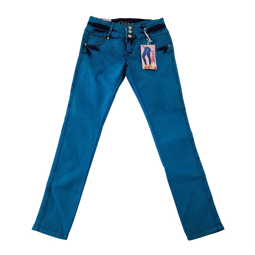Jvini Jeans Womens Size 15 Teal Blue Skinny High Waist Push Up JH020 NEW